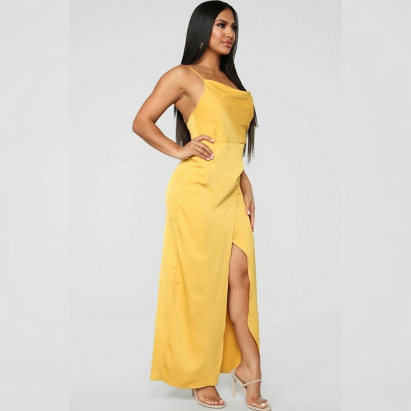 WOMEN MAXI DRESS OPEN LEG (mustard/yellow) - Picture 3 of 4